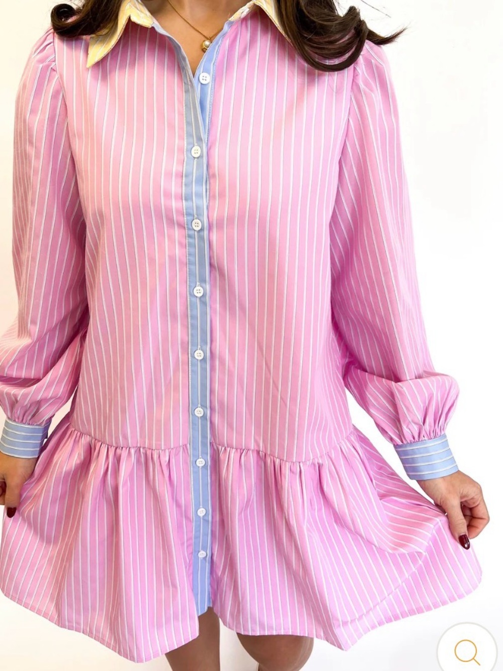 Fate Pink and Blue Striped Mini Shirt Dress